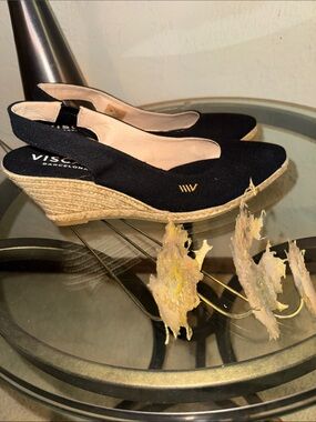 Viscata Barcelona Black Espadrille Wedge Slingback  size 40
